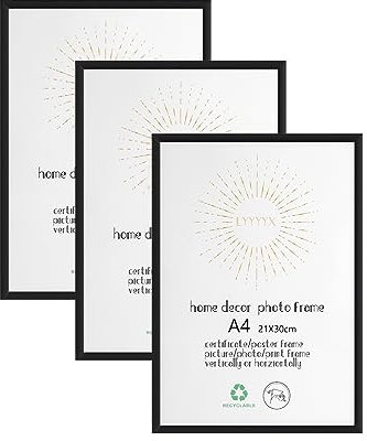 LYYYYX Lot de 3 cadres photo A4 en aluminium noir avec verre acrylique à suspendre ou à poser verticalement ou horizontalement pour photos, affiches, puzzles