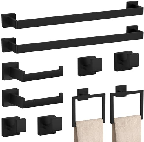 PNWNNH - Juego de 10 Accesorios de baño Negro Mate, toallero de 60 cm, Juego de Accesorios de baño de Acero Inoxidable Sus 304, para Montaje en Pared de baño