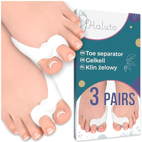 HALUTO 3 Paare Zehenstrecker für zwei Zehen - Zehenspreizer mit Zehenschutzkappe - Gelschild zur Linderung von Fußschmerzen - Silikon Bunion Corrector - Universalgröße
