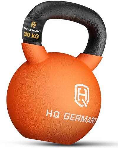HQ Germany® Kettlebell Neopren [optimaler Bodenschutz] - Kugelhantel 2-32kg | Einteiliger Gusskern, pulverbeschichteter Griff, ±2% kalibriert, ergonomisch je Gewicht, Neoprenschicht
