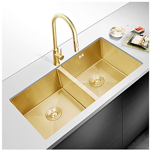 Gold Edelstahl Doppelwaschbecken mit 2 Abflussschalen - Montage-Kit enthalten - ideal für Küche und Esszimmer - Mehrere Paketoptionen