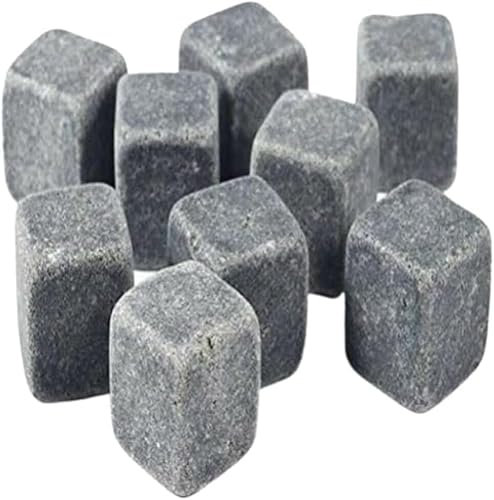 2 UR DOOR 9-Piece Reusable Whisky Chilling Granite Stones Set with Pouch - Refreezable Ice Drink Cubes, Chilling Rocks Gift Set for Cold Drinks, Scotch, Brandy Bourbon Ice Cubes