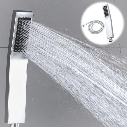 WIYETY Doccetta doccia in acciaio inox, soffione doccia rettangolare anticalcare, soffione doccia con tubo da 1,5 m, soffione a risparmio acqua, doccia a pioggia per famiglia, hotel (argento)