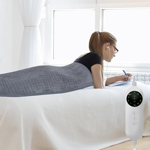 Heizkissen Heizdecke 100 x 50 cm mit Abschaltautomatik Abschaltung, schnelle Heiztechnik Elektrisch Wärmekissen, sicheres Wärmepads Elektrische für Rücken, Nacken, Schulter (Grau)