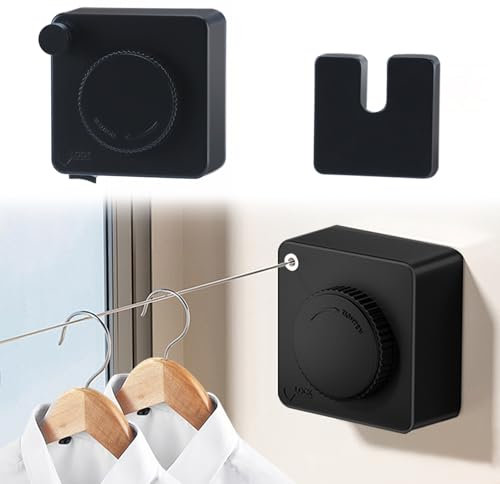 Feelhap Wäscheleine Ausziehbar,4.8M Nicht DurchhäNgende Einziehbare Wäscheleine Wandmontage,Edelstahlseil Retractable Clothesline Trocknen von Kleidung Wäscheleine für Balkon,Hotel,Wäschekammer