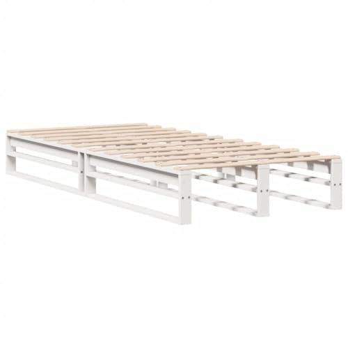 vidaXL Massivholzbett, Bettgestell Bettrahmen mit Lattenrost, Holzbett Bett für Schlafzimmer, Palettenbett Einzelbett, Weiß 100x200cm Kiefer