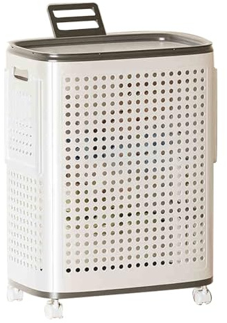 Wäschekörbe aus Kunststoff, Wäschekorb mit Deckel, Wäschebox für Schmutzige Kleidung, mit Griff und Rädern, Großes Fassungsvermögen 70 l, für Waschküche, Schlafzimmer, Schlafsaal(Grau,62x33x42cm/25x13