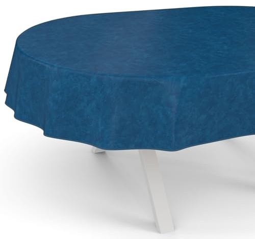 ANRO Wachstuchtischdecke Wachstischdecke Wachstuch Tischdecke abwaschbar Gartentischdecke Rund Oval Eckig Oval 180x140cm mit Saum (Eingefasst) Marmor Blau