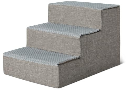 Amazon Basics - Scaletta per Cani da 35,1cm, Scaletta a 3 Gradini per Letto e Divano, Scala con Base Antiscivolo da Interno per Cani e Gatti, Grigio