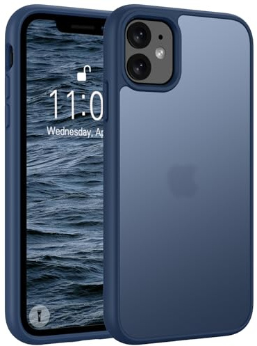 Andwing Matt Hülle für iPhone 11 6,1 Zoll Dunkelblau | Militärstandard FallSchutz Handyhülle Durchscheinende Rückseite Schutzhülle, Anti-Fingerabdruck Kratzfest Haltbar