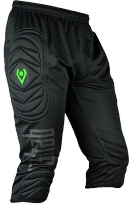 Rehab Pantaloni da portiere a 3/4, colore nero, protezione professionale con imbottitura per adulti (taglia S - XXL), ideali per allenamento di calcio e partita, nero/verde, L