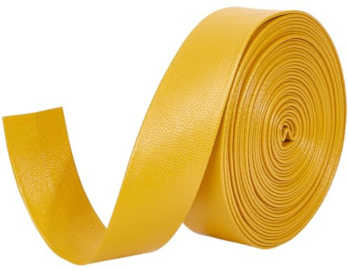 GORGECRAFT 5mx25mmx1mm Strisce di Pelle Pieghevoli Nastro di Rifinitura in Pelle Cinturino in Pelle PU Cordoncino Piatto in Pelle di Agnello Trama in Similpelle Stringa per Fai da Te Portachiavi Oro