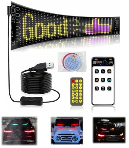 Buithafu Led Anzeigetafel, LED-Matrix-Pixel-Panel RGB Flexible Message Scrolling LED Sign Bluetooth APP Control Personalisiert Leuchtschild FüR Auto, LKW, Geschäft, Bar, Hotel, Werbung, 37.4 * 9.2cm