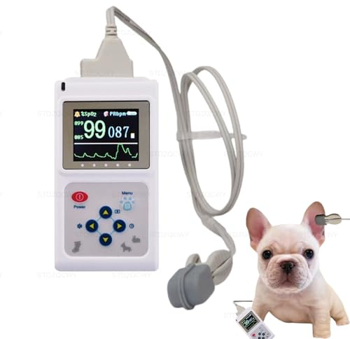 STDZQCWY Veterinärmonitor Für Hunde Und Katzen, Mit Pulsfrequenz-Zungen-/Ohr-SPO2-Sonde, Speicher- Und Wiedergabefunktion, Tragbares Veterinärpulsoximeter Für Familien Und Tierkliniken