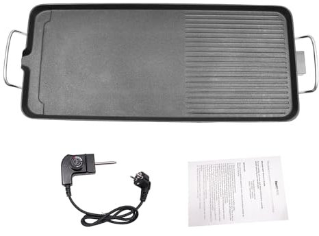 Barbecue elettrico da tavolo da 1500 W, 220 V, con rivestimento antiaderente, griglia elettrica con 5 livelli di regolazione della temperatura per esterni, giardino e viaggi (68 x 28 x 7 cm)