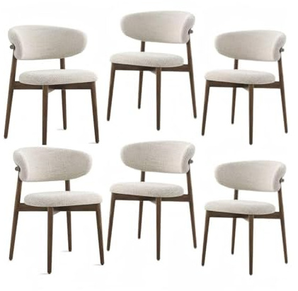 FSDFKPOP Esszimmerstühle aus Holz (4er-Set), Moderne, mit Stoff gepolsterte Küchen-Seitenstühle, Esszimmerstühle im Landhausstil mit Beinen, Beige(6)
