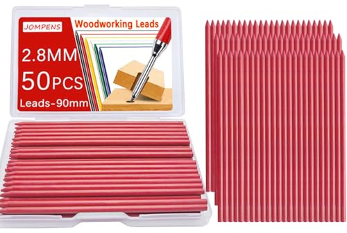 JOMPENS 50 Stück 2,8 mm Bleistiftminen, Tischlermarkierungsminen, hohe Kapazität, 50 Stück für Druckbleistifte mit langer Nase und tiefem Loch, 50 Stück (rot)