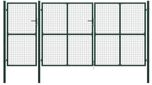 Cozynest Gartentor Stahl 400 x 200 cm Grün Mesh Abschließbare Gartentür Hoftür mit Riegel, Gartenpforte Doppelflügel Tor, Zauntor Zauntür