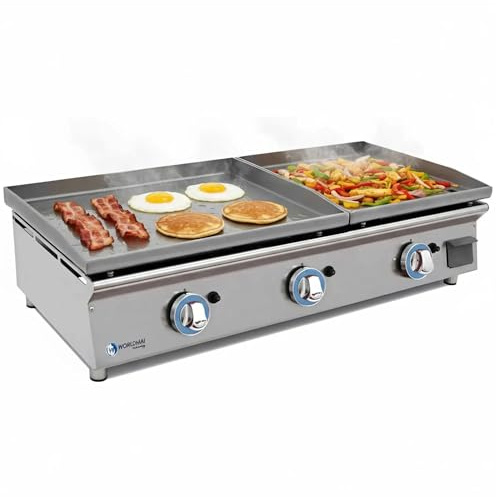 MBH – Piastra professionale a gas LUX WORLDMAI da 60+40 cm in acciaio laminato con alzatina per la ristorazione. Fry top con struttura in acciaio inox per cucina professionale di bar e ristorante.