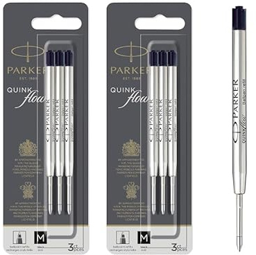 Parker Ballpoint Pen Refills | Medium Point | Black QUINKflow Ink | 3 Count - Set of 2