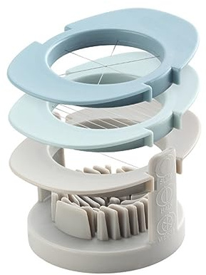 Eierschneider aus Edelstahl, 3-in-1, Blau, Küchenhelfer | Pp Basis mit Standfuß, Gleichmäßiges Schneiden für Eier, Geeignet für Kuchen und Gemüse
