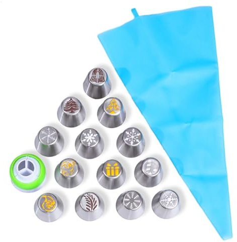 Lot de 15 douilles de Noël en acier inoxydable for décoration de gâteaux, motifs festifs (arbre, flocon de neige, étoile)