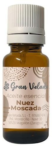 Gran Velada - Aceite Esencial de Nuez Moscada Puro 100% Natural 1000 ml | Aroma Cálido y Especiado para Masajes y Alivio de Dolores Musculares Leves