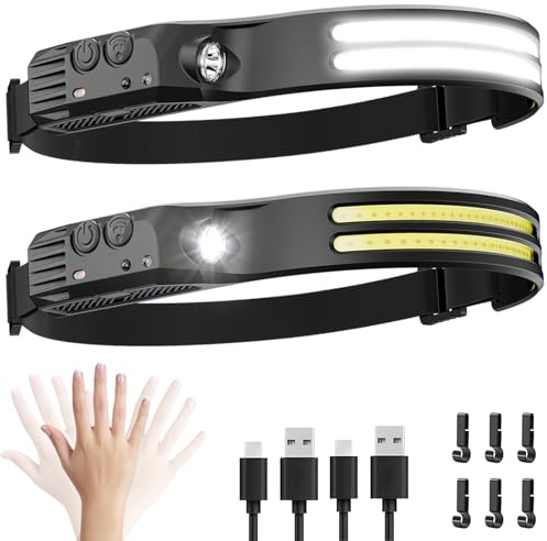 Dopalloy Head Torch Rechargeable 2Pack,Super Bright Dual LED Strip Headlamp | 230° Wide Beam Headlight with Motion Sensor, USB Battery Powered Headtorch for Fishing, Running, Hiking, Camping Essentials