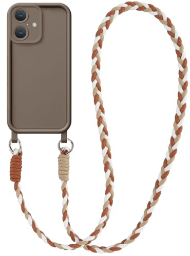 Coiwxmoi Coque pour iPhone 17 6,1 avec Cordon, Silicone Souple TPU Étui avec Lanyard Réglable Portable pour Femmes Filles, Antichoc Anti-Chute Protection de la Caméra Case pour iPhone 17, Brun