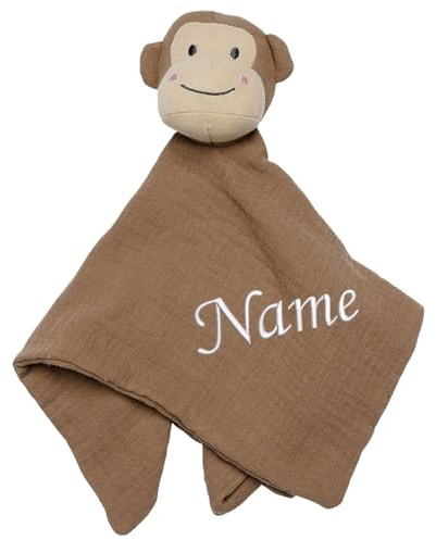 Elefantasie Baby Schnuffeltuch aus Musselin mit Namen Bestickt – personalisiertes Kuscheltuch Baumwolle (AFFE)