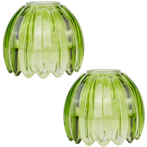 PH PandaHall 2 pantallas de cristal de tulipán verde para lámpara de flores pequeñas, pantalla de repuesto para lámpara de mesa, candelabro, decoración de candelabros, 4,2 cm superior x 10,5 cm de