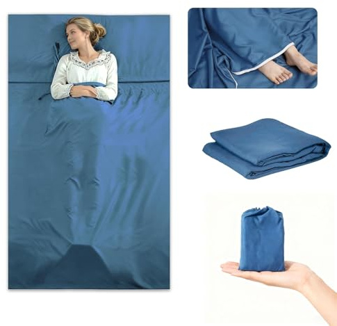 TooThank Hüttenschlafsack aus Mikrofaser (500g) – 115x210 cm Schlafsack Inlett – Ultraleicht & kompakt mit Kissenfach & Reißverschluss – Ideal für Hostels, Berghütten, Backpacking & Camping – Waschbar