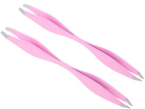 HEALEEP Pinzas para Depilar Cejas de Doble Punta en Acero Inoxidable, Color Rosa Fucsia, 2 Unidades, Herramienta Precisa para Cuidado Personal y Depilación Facial en Casa y Viajes
