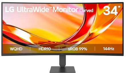 LG Monitor UltraWide 34U640B-B - 34'', 21:9, VA, WQHD(3440 x 1440), Negro | 144 Hz, curvo, FreeSync, altura ajustable, HDR10, Panel VA, 5 ms (GtG), Curvo 1800R, FreeSync Premium, sRGB 99%, HDMI 2,0