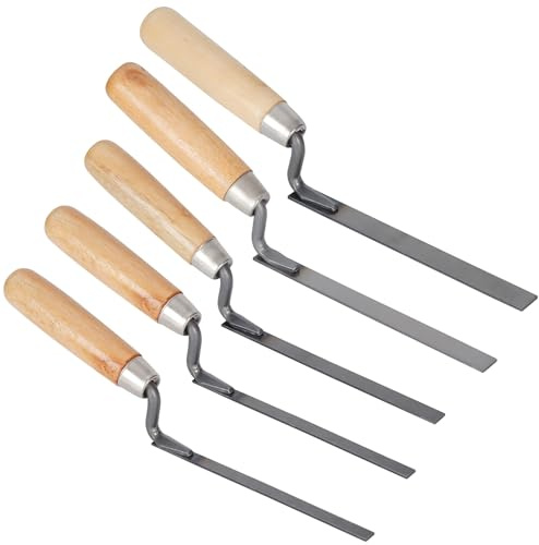 5Pcs Pointing Trowel Set 6/8/10/12/15mm, Stainless Steel Pointing Tool with Wooden Handle, Finger Trowel Brick Jointer Tools for Brickwork, Repointing and Masonry Repair