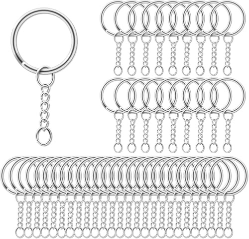AiQInu 80 Piezas 25mm Anillas Llaveros con Cadena, Argollas para Llaveros con Anillas Abiertas, Anillas Llavero para Organizar Llaves, manualidades adornos y bricolaje - Plateado