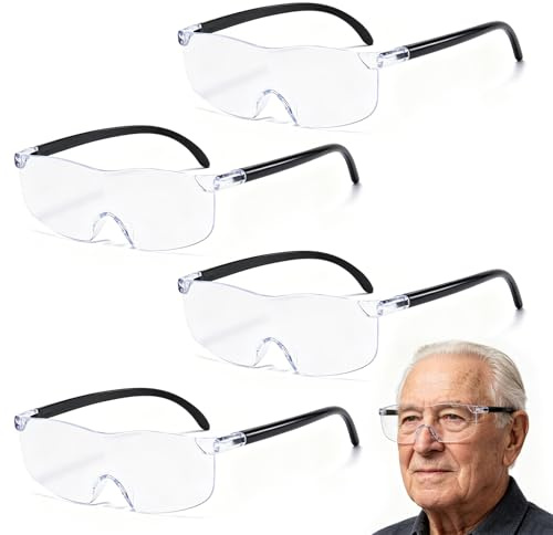 4 Stück Lupenbrille für Brillenträger, Lupenbrille 300%, Anti-Blaulicht, Brillenlupe – Lesehilfe für Senioren zum Nähen, Lesen und Detailarbeiten
