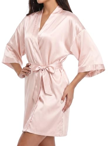 Fiohiros Morgenmantel Damen Seide, Seidenmorgenmantel Damen Satin Robe, Kimono Damen Seide Kurz für Braut Hochzeit V-Ausschnitt