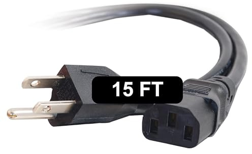 C2G 15FT Replacement AC Power Cord Shielded - Power Cable for Electronics, TV, Computer, Printer, Radio, Monitor, Samsung, Dell, Vizio, LG, Asus, Laptop and More (09482)