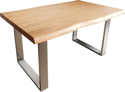 DELIFE Esszimmertisch Edge Akazie Natur 140x90 XL Edelstahl Schmal Live-Edge