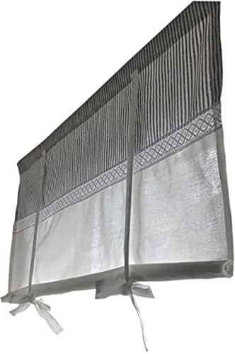 Raffrollo Gardine Spitze Landhaus Shabby Chic gestreift grau oder beige/weiß Streifen viele Größen für Wohnzimmer Schlafzimmer Küche Badezimmer Raffgardine nach Maß