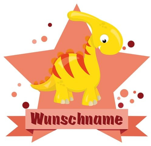 Samunshi® Süßer Dino Wandtattoo Türschild mit Name personalisierbar Kinderzimmer Türaufkleber Baby Wandaufkleber - 70x61cm mehrfarbig