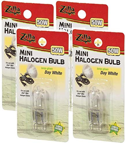 Zilla 4 Pack of Reptile Terrarium Heat Lamps Mini Halogen Bulb, Day White, 50 Watts