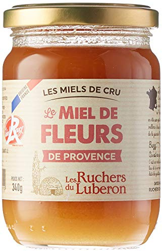 Les Ruchers du Luberon - Miel de Fleurs de Provence IGP / Label Rouge 340 g - Miel de Cru Français - Naturel - Non Filtré - Naturellement Cristallisé