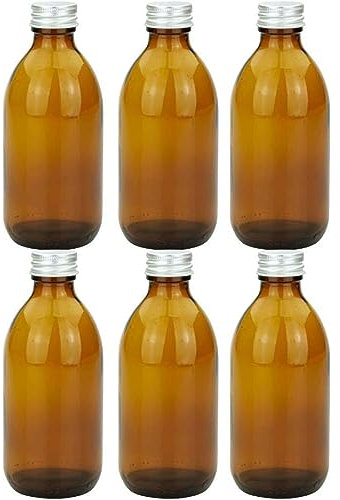 mikken 6 x Apothekerflasche 250 ml Glasflasche braun mit Schraubverschluss + Beschriftungsetiketten