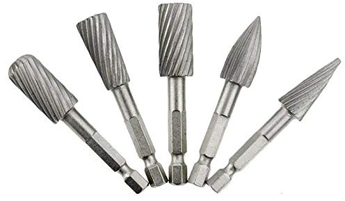 Gasea 5pcs Single Cut Head Hss Rotary Burr Rotary File Carving Bit Tool | 1/4 Inch Shank Rasp Drill Bit Set Metal Woodworking Polishing Engraving Drilling