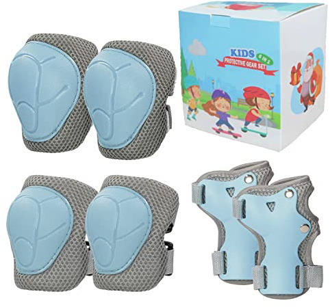 LANOVAGEAR Barnens Knäskydd Handledskuddar, Barns Skyddsutrustning Set för 2-8 år, Ställbara knäskydd Armbågsskydd Handledskuddar för Skateboard Skoter Cykling Skridskoåkning Rullskridskor