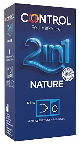 Control 2 In 1 Nature - Caja de 6 Preservativos Más Lubricante en Dosis, Sexo Seguro. Disfruta de un Ajuste Perfecto para una Relación Segura
