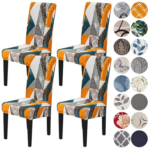 HZDHCLH Chair Covers Slipcovers 4/6 PCs Stretch Removable Washable | Short Dining Chair Protector Cover Seat for Hotel,Dining Room,Ceremony （Classic Geometry,4 PCS）