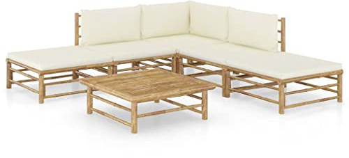 vidaXL Loungegrupp för trädgården med gräddvita dynor 6 delar bambu